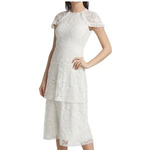 ML Monique Lhuillier
Lace Cap-Sleeve Midi-Dress, white size 12